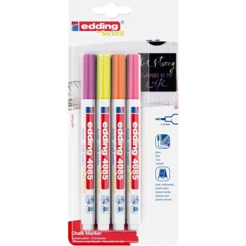 Marker Edding 4085/4N — kriedový marker 1–2 mm, neónový, sada 4 ks