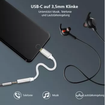 Adaptérový kábel helos USB 3.1 Type-C na 3,5 mm, model 288381, strieborný