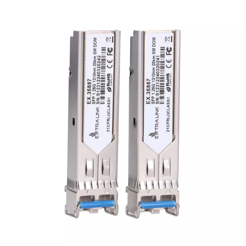 Extralink SFP 1.25G modul balenie 2 ks, 1.25Gbps, LC/UPC, 1310nm, 20km, single mode, DOM