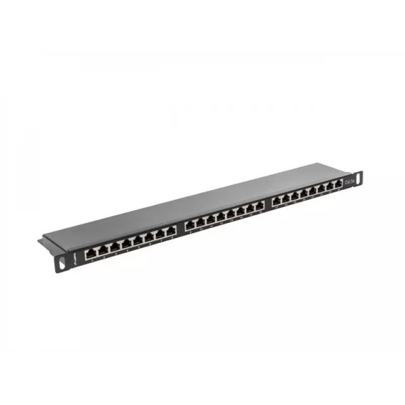Patch panel LANBERG PPS5-0024-B 24-portový CAT5e, kov, 0,5 U, 445×99×22,3 mm, čierny