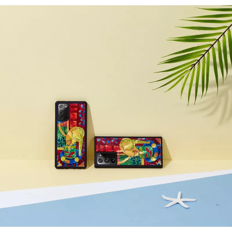 Ochranné puzdro iKins pre Samsung Galaxy Note 20 s dizajnom červenej mačky a ryby