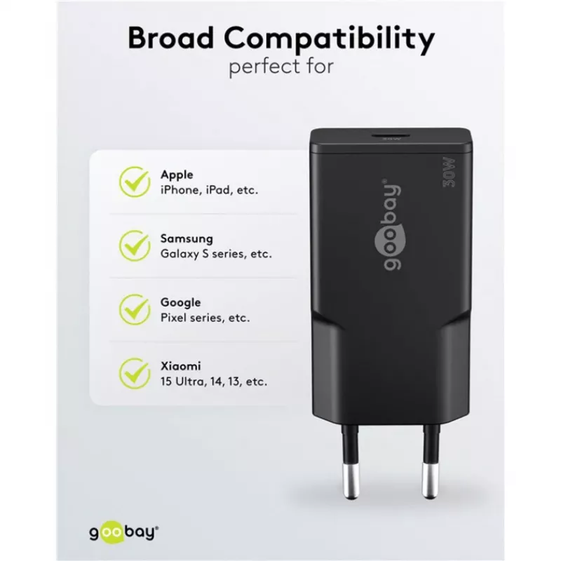 Goobay USB-C™ PD GaN rýchlonabíjačka štíhla (30 W) čierna