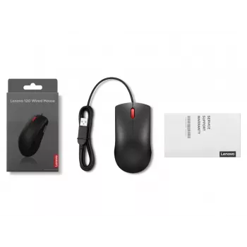 Káblová USB-A myš Lenovo 120 — čierna, pre obe ruky, 1600 DPI, 3 tlačidlá, 1,5 m kábel