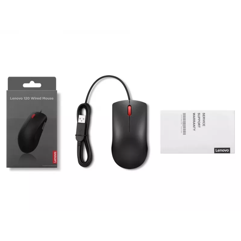 Lenovo 120 GY51L52636 drôtová optická myš, USB-A, 3 tlačidlá, kábel 1,5 m, čierna
