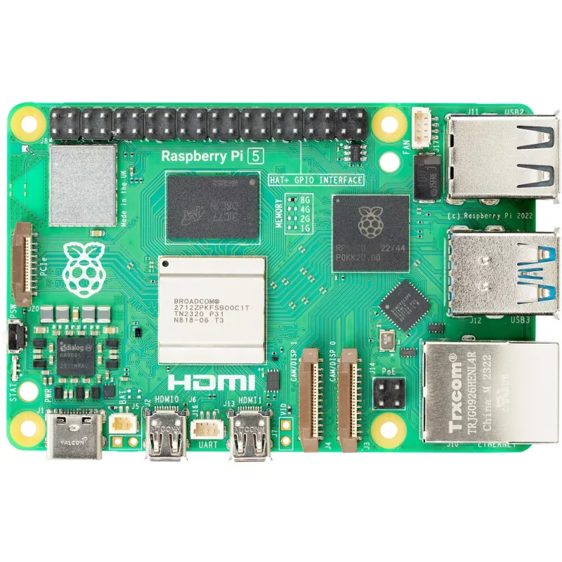 Jednodeskový počítač Raspberry Pi 5 vývojová doska — 2400 MHz Arm Cortex-A76, až do 16 GB LPDDR4x, MicroSD, USB 3.2, Wi‑Fi 5