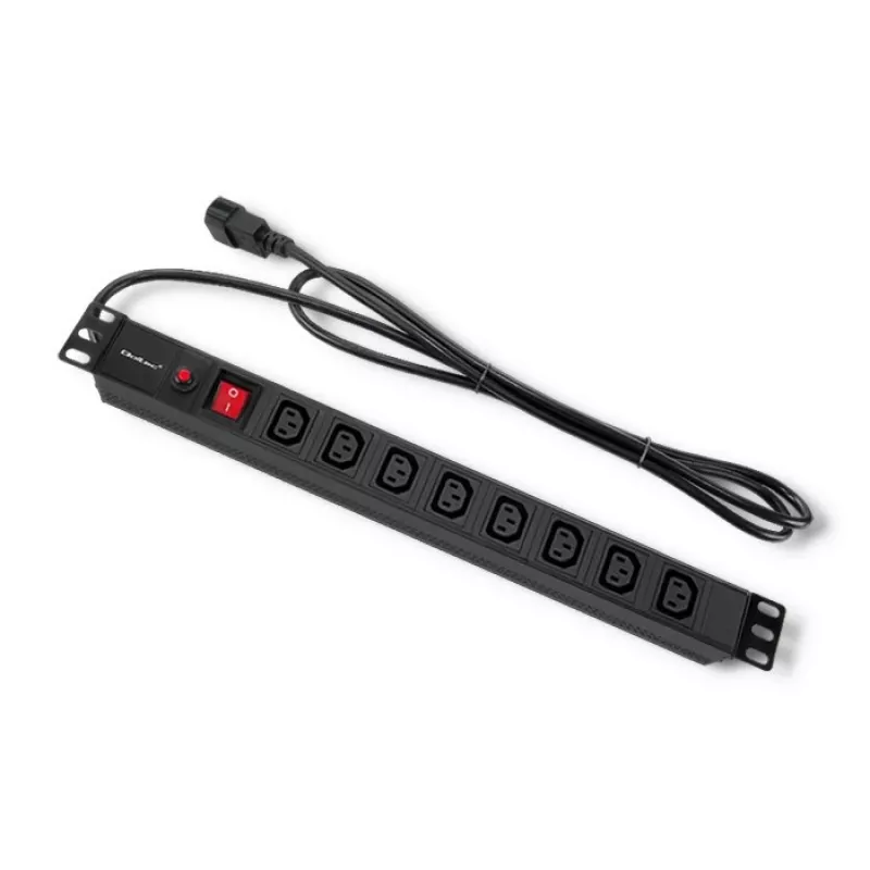Qoltec 53998 zásuvkový blok pre RACK 19 | 1U | 10A | PDU | 8xIEC C13 | 2m