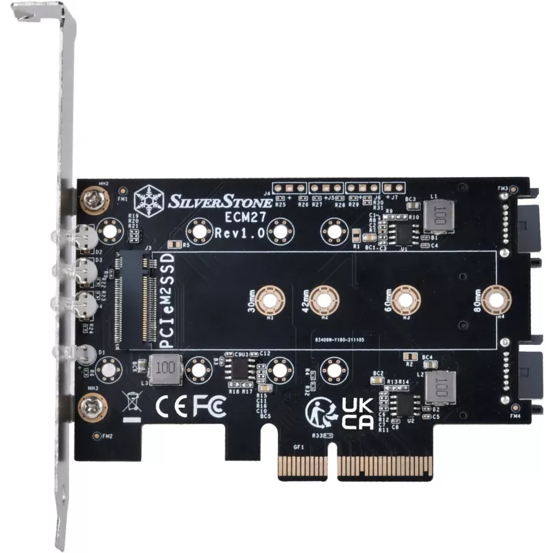 Silverstone SST-ECM27 M.2/SATA adaptérová karta, PCIe 4.0, 1x M-Key, 2x SATA 6G - Low Profile