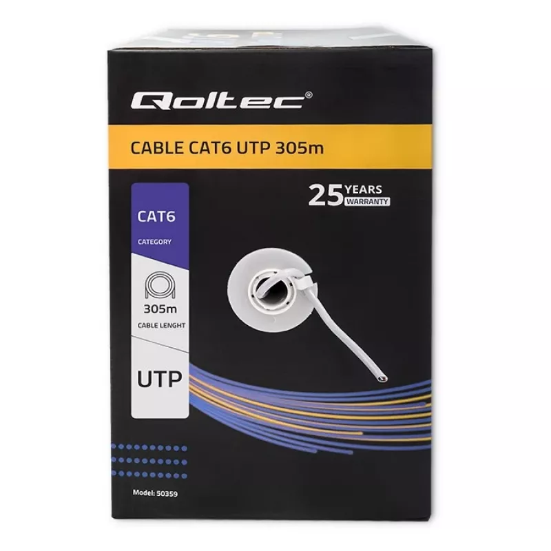Qoltec 50359 Cat.6 UTP kábel, 305 m, sivý, PVC