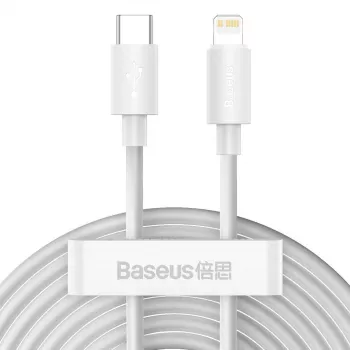 Baseus Simple Wisdom sada dátových káblov USB-C na Lightning PD 20W (2 ks/balenie) 1,5m biela