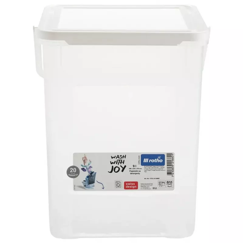 Plastová nádoba na prací prostriedok Rotho Basic 9 L model 1770101100RP, biela, veko, otvor na zavesenie