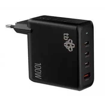 3x USB-C + USB-A Power Delivery nástenná nabíjačka čierna, GaN 100W