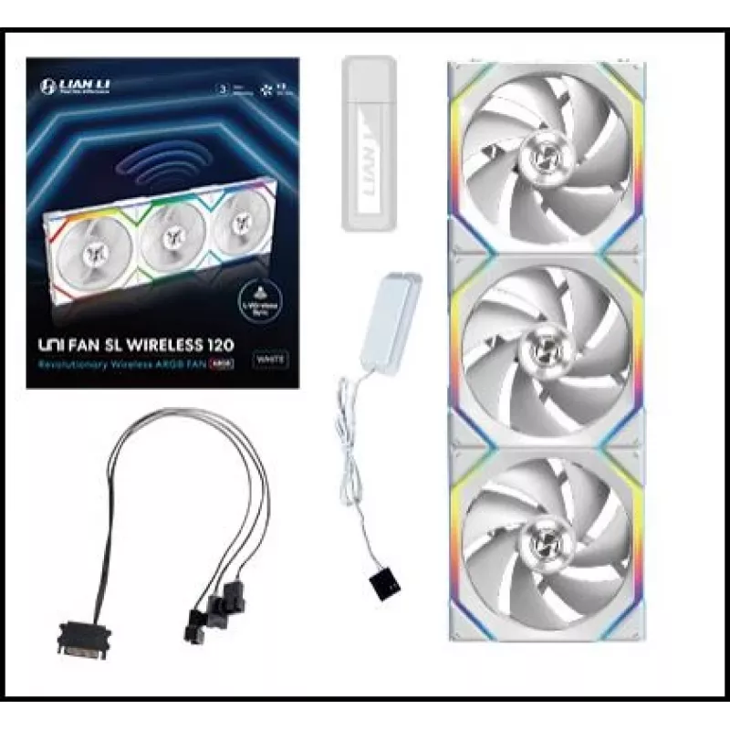 Lian Li UNI FAN SL Wireless 120 ARGB PWM ventilátor do skrinky, 120 mm, 3-balenie vrátane ovládača, biely