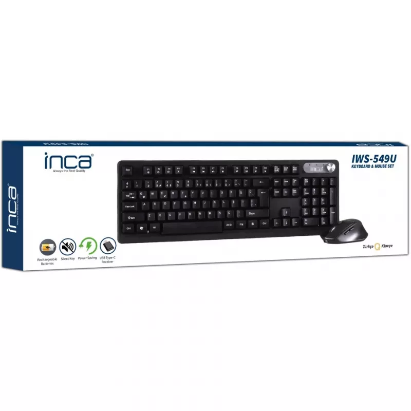 Inca IWS-549U klávesnica myš v balení Office RF Wireless USB QWERTY turecká čierna