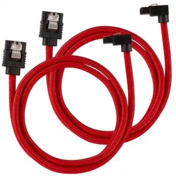 Corsair Premium-Sleeved SATA kábel zahnutý, červený 60 cm – balenie 2 ks