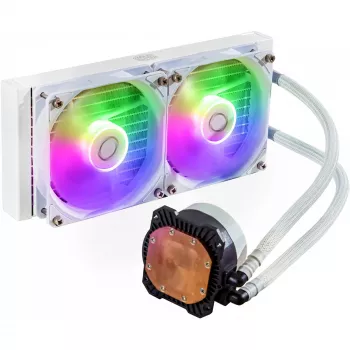 Sada kvapalinového chladenia Cooler Master MasterLiquid 240L Core ARGB biela — 240-mm radiátor, 120-mm ventilátor, podporuje LGA1700/AM5/AM4 a staršie sockety