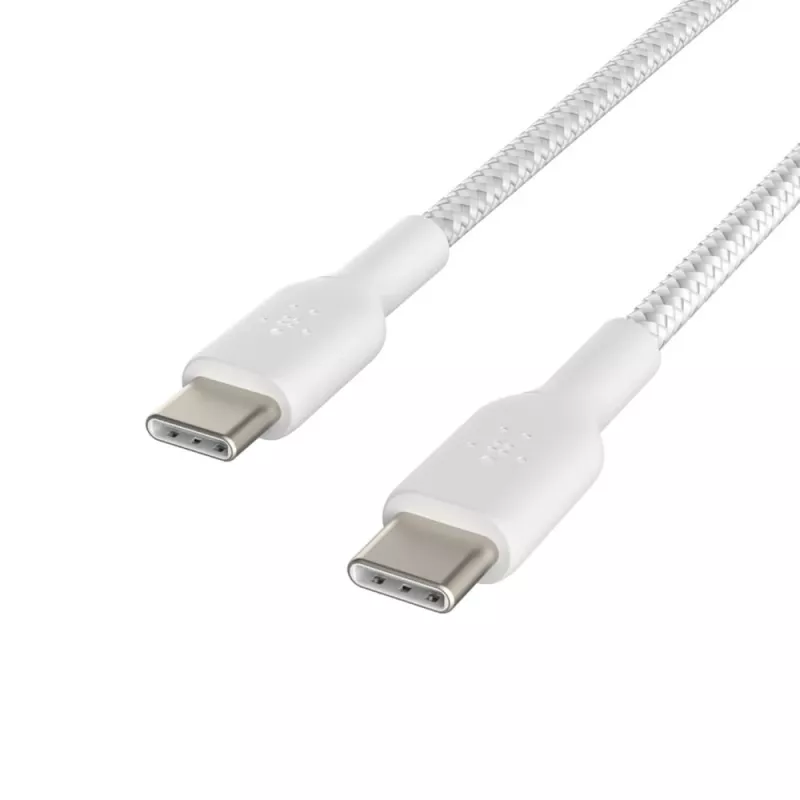 Kábel opletený USB-C na USB-C 1 m biely