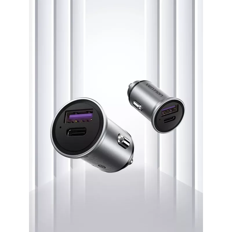 Vention dvojportová USB A+A (30+30) auto nabíjačka sivá mini štýl hliníková zliatina typ