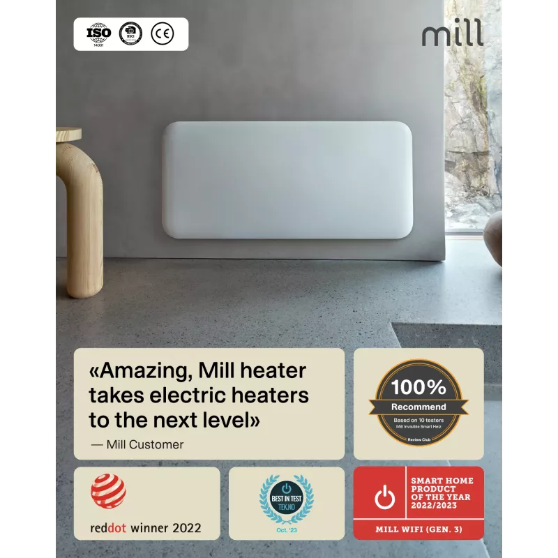 Mill WiFi panelový ohrievač | PA1500WIFI4A | panelový ohrievač | 1500 W | vhodný pre miestnosti do 22 m² | biela | IPX4