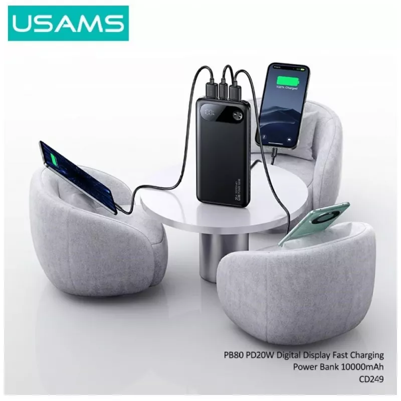 Prenosná powerbanka usams PB80 10000mAh 20W PD biela