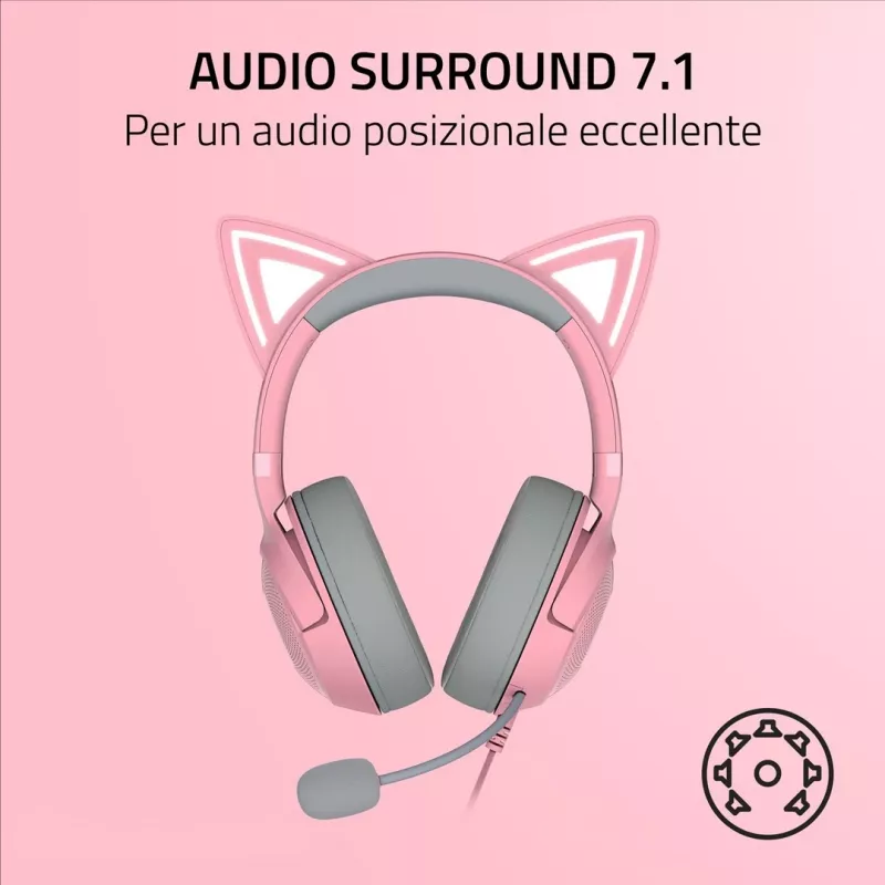 Razer Kraken Kitty V2 RZ04-04730200-R3M1 drôtová herná náhlavná súprava, USB-A, mikrofón, meniče 40 mm, Quartz Pink