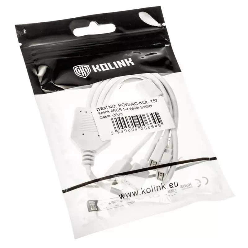 ARGB-Splitterkabel Kolink PGW-AC-KOL-157 30 cm biela pre 3-Pin-5V-ARGB konektory