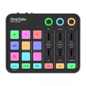 Audio mixér a USB zvuková karta OneOdio Solocaster – kompaktné stolné rozhranie pre streaming a nahrávanie