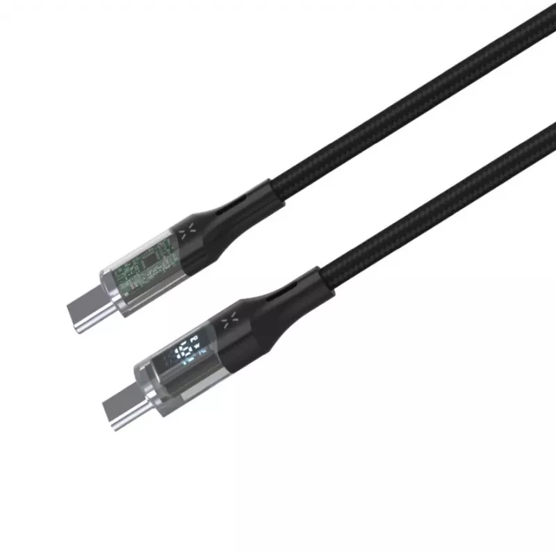 Fixed | Kábel USB-C/USB-C s displejom, podpora PD, 2m, USB 2.0, 100W | FIXDD-CC2-BK