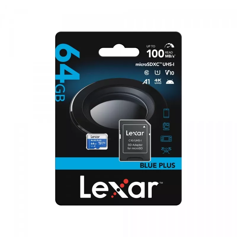 MicroSDXC pamäťová karta Lexar BLUE PLUS 64 GB UHS‑I 100 MB/s U1 V10 (modrá)