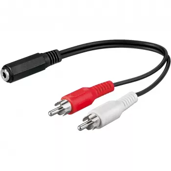 Wentronic Goobay 3,5mm jack/RCA adaptérový kábel, čierny, 0,2 m - jack 3,5 mm samica (3-pólová, stereo) > 2x RCA samec (audio vľavo/vpravo) (50092)