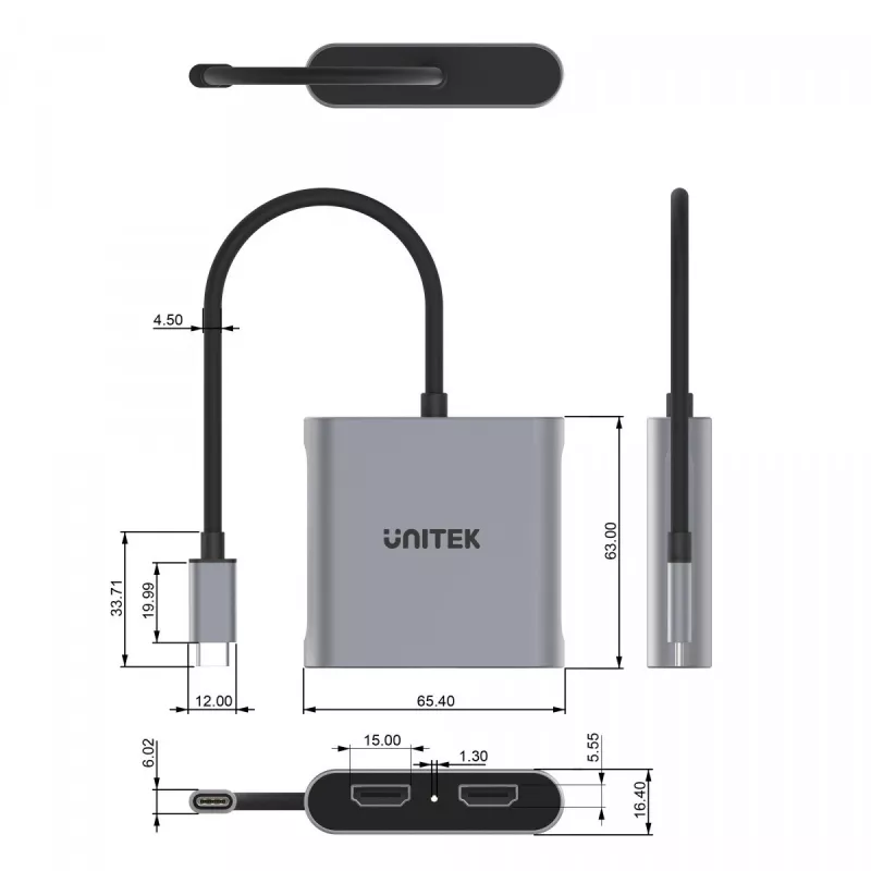 UNITEK adaptér USB-C, 2x HDMI, 4K@60HZ, MST, V1404B (V1404B)