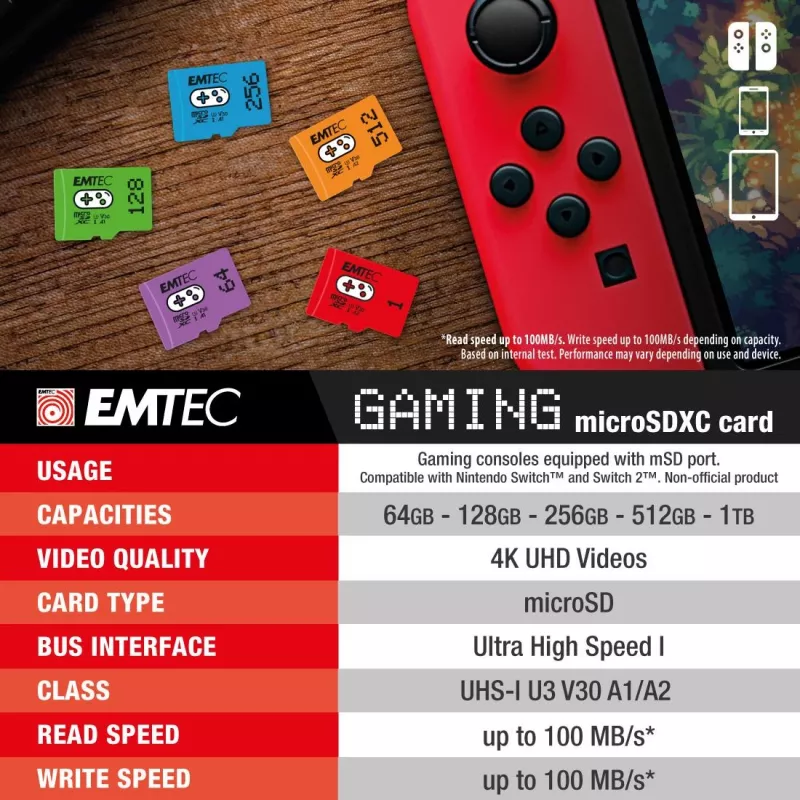 Flash pamäť Emtec 1TB UHS-I U3 V30 A2 Gaming Rouge ECMSDM1TXCU3G