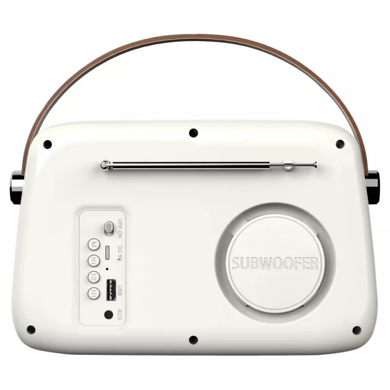 Prenosné rádio SAVIO RS-02 — analógový FM tuner, Bluetooth 5.3, napájanie USB, 3 W, biela