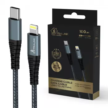 Kábel Extralink Smart Life 27W USB-C na Lightning 100 cm TPE 9V 3A čierny