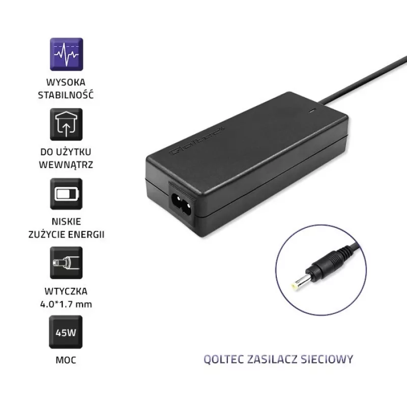 Qoltec 51509 45W napájací zdroj pre Lenovo | 45W | 20V | 2,25A | 4,0*1,7 | + napájací kábel