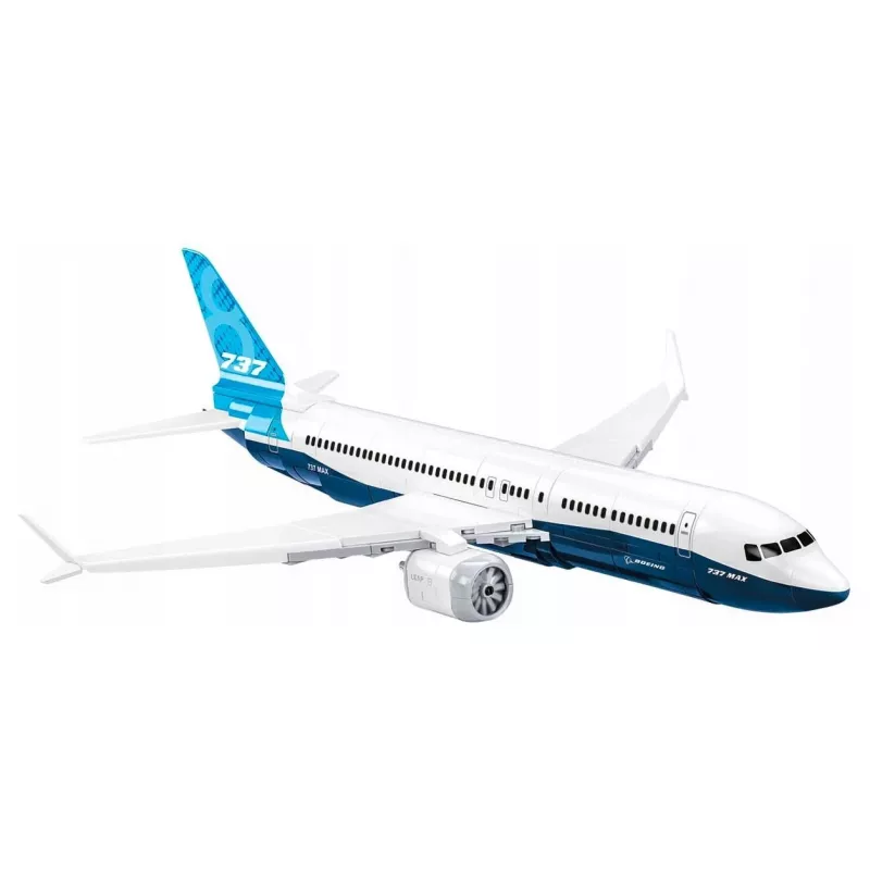 Stavebnica Cobi Boeing 737-8 — 340 dielov, odporúčaný vek 7+, modrá a biela
