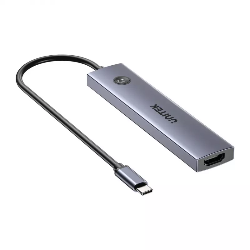 USB-C hub Unitek H1124AGY01 s 100W PD, HDMI 2.0, 2x USB‑A, 2x USB‑C, SD/microSD čítačka kariet — hliník