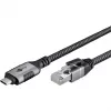 Ethernetový kábel USB-C 3.2 Gen2 konektor samec > RJ-45 konektor samec, LAN adaptér čierny/strieborný, 2 metre, pletený textilný plášť
