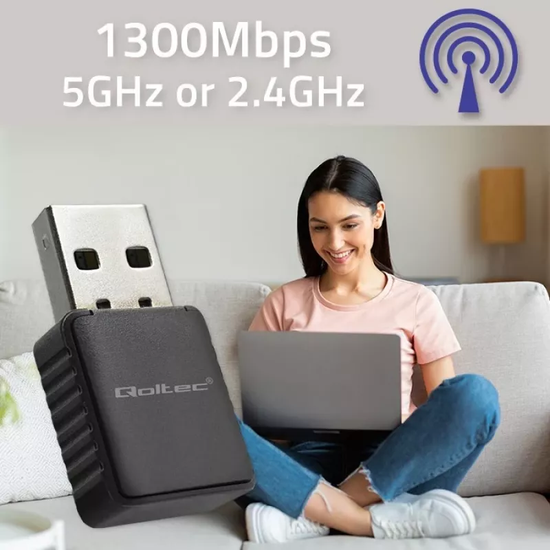 Bezdrôtový USB adaptér QOLTEC 56988 Dual Band 1300Mbps USB 3.0