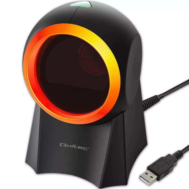 Qoltec 50857 káblová stolová čítačka čiarových kódov, 1D/2D, QR, USB, kábel 1,75 m
