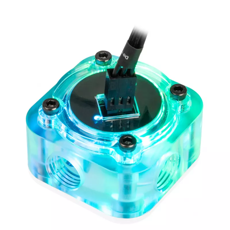 Prietokomer Barrow SLFV2-RGB W ARGB biely – snímač prietoku kvapalinového chladenia pre PC okruhy