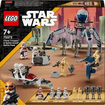 LEGO Star Wars Clone Trooper & Battle Droid Battle Pack stavebná hračka pre deti s vozidlom speeder bike, 4 minifigúrky a 5 figúrok, darček pre chlapcov