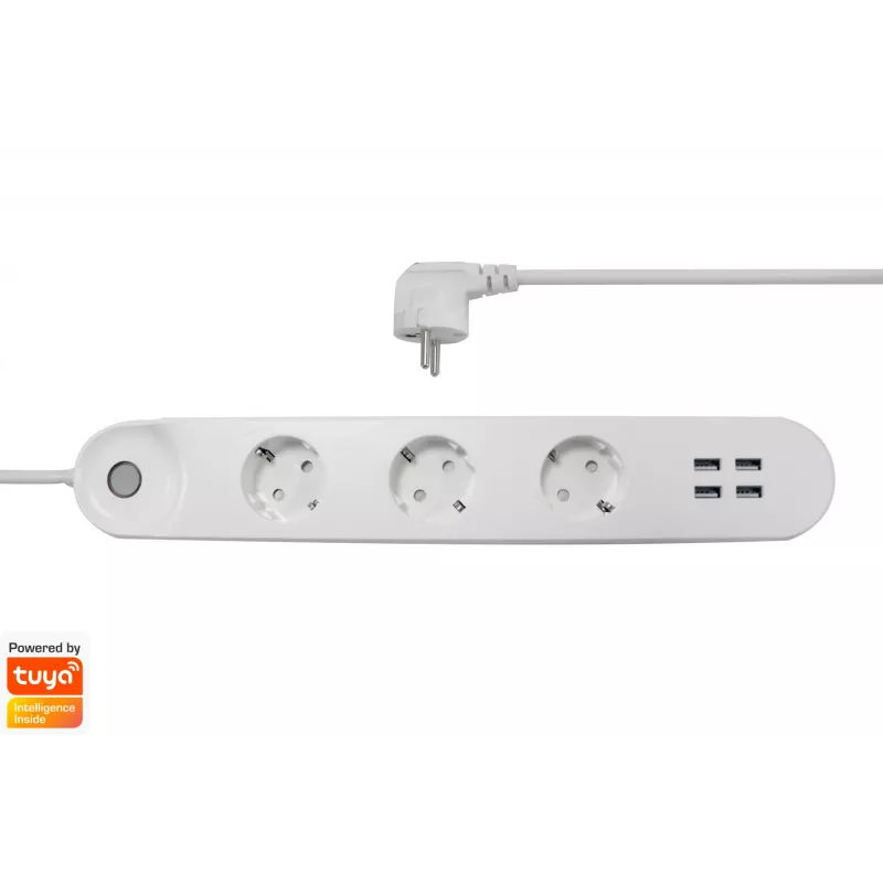 Inteligentný predlžovací kábel so zásuvkami Denver SHP-300U 3 AC zásuvky typ E 4 biely