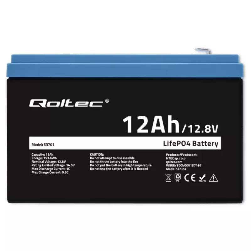 Qoltec LiFePO4 lithium-železofosfátová batéria 12,8 V 12 Ah 153,6 Wh s BMS