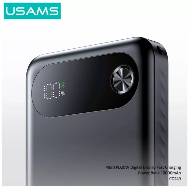 Powerbanka usams PB80 PD20W 10000mAh — prenosná nabíjačka, čierna