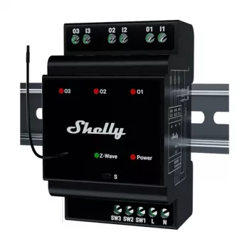 Smart relé na lištu Shelly WavePro3 3-kanálové Z-Wave, 110–240 V, 25 A na kanál, AES-128, montáž na DIN lištu