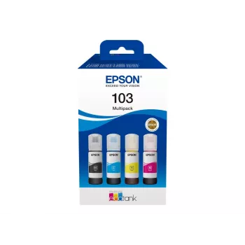 Sada atramentových kaziet Epson EcoTank 103 — originálna 4-farebná sada (čierna, azúrová, purpurová, žltá), čierna 4500 str., farba 7500 str.