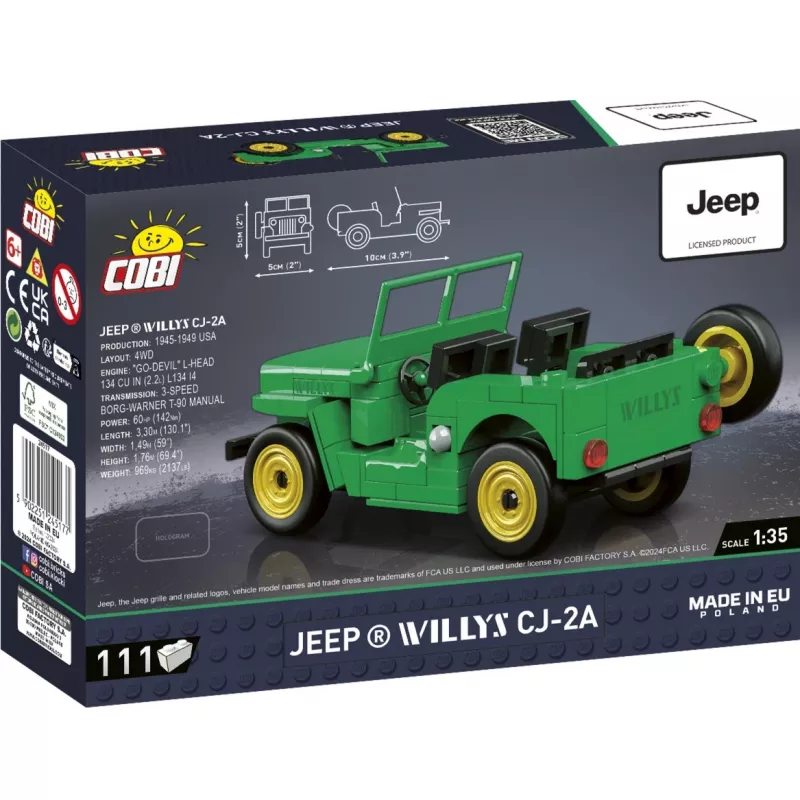 Cobi stavebnica Jeep Willys CJ-2A zelený model 24517 – sada kociek