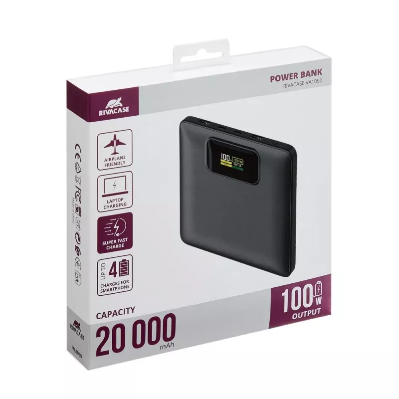 Powerbanka Rivacase VA1090 — 20000 mAh, 77 Wh, celkový výstup 100 W, 440 g
