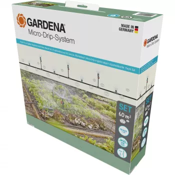 Micro-Drip-System zavlažovacia súprava na zeleninový/kvetinový záhon 60 m², kvapkadlá čierna/sivá, model 2023
