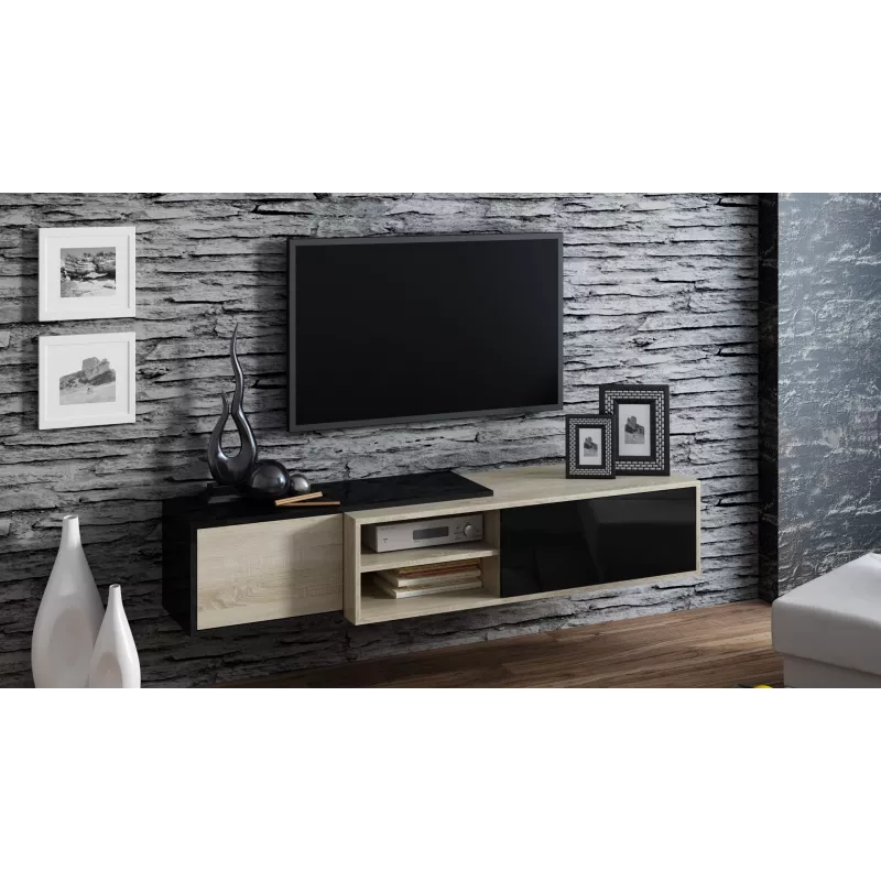 Cama TV skrinka SIGMA1 180 dub Sonoma/čierna lesklá